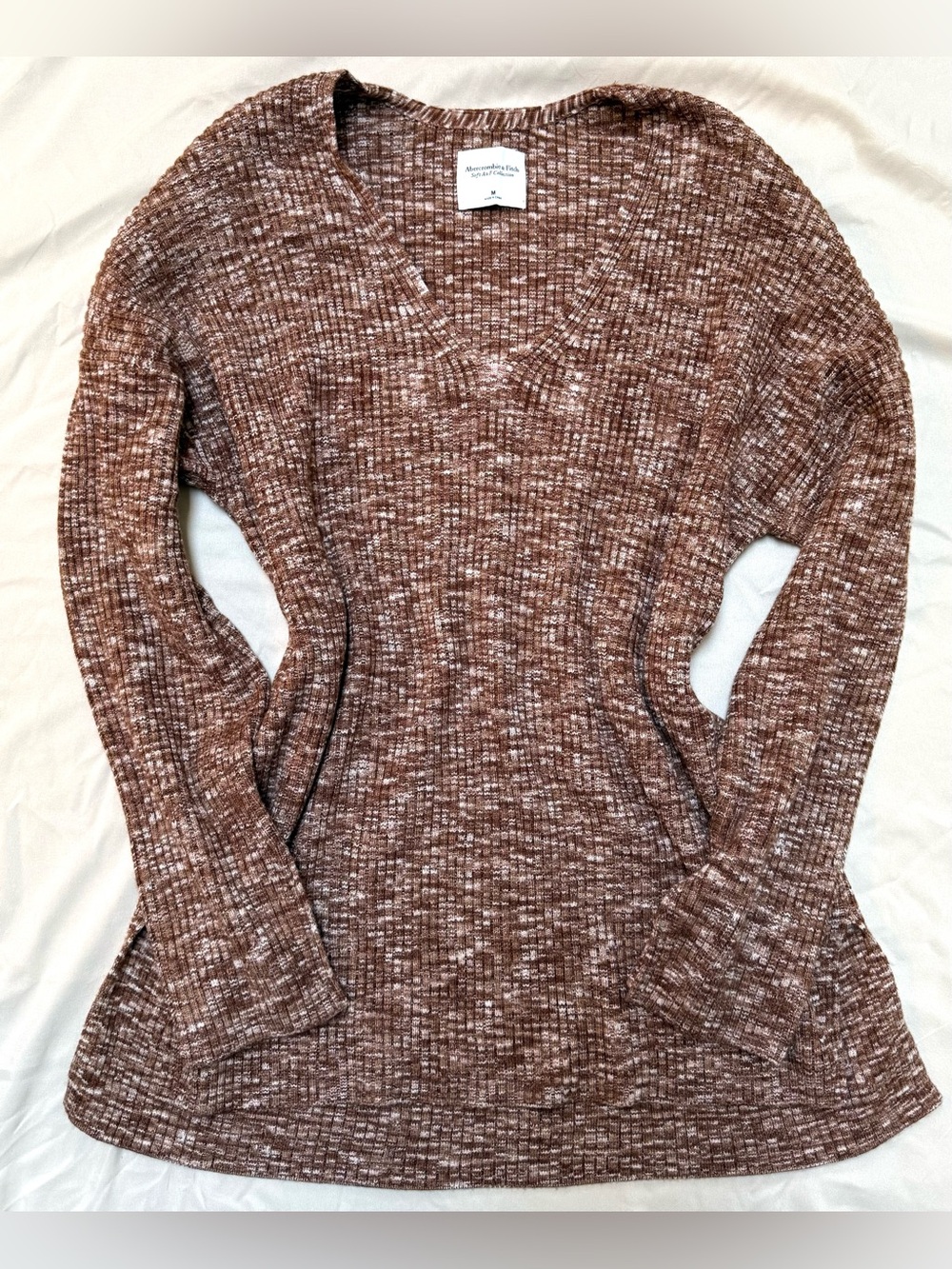 Abercrombie & Fitch Super Soft Marled Brown V-Neck Women's Sweater Size Medium